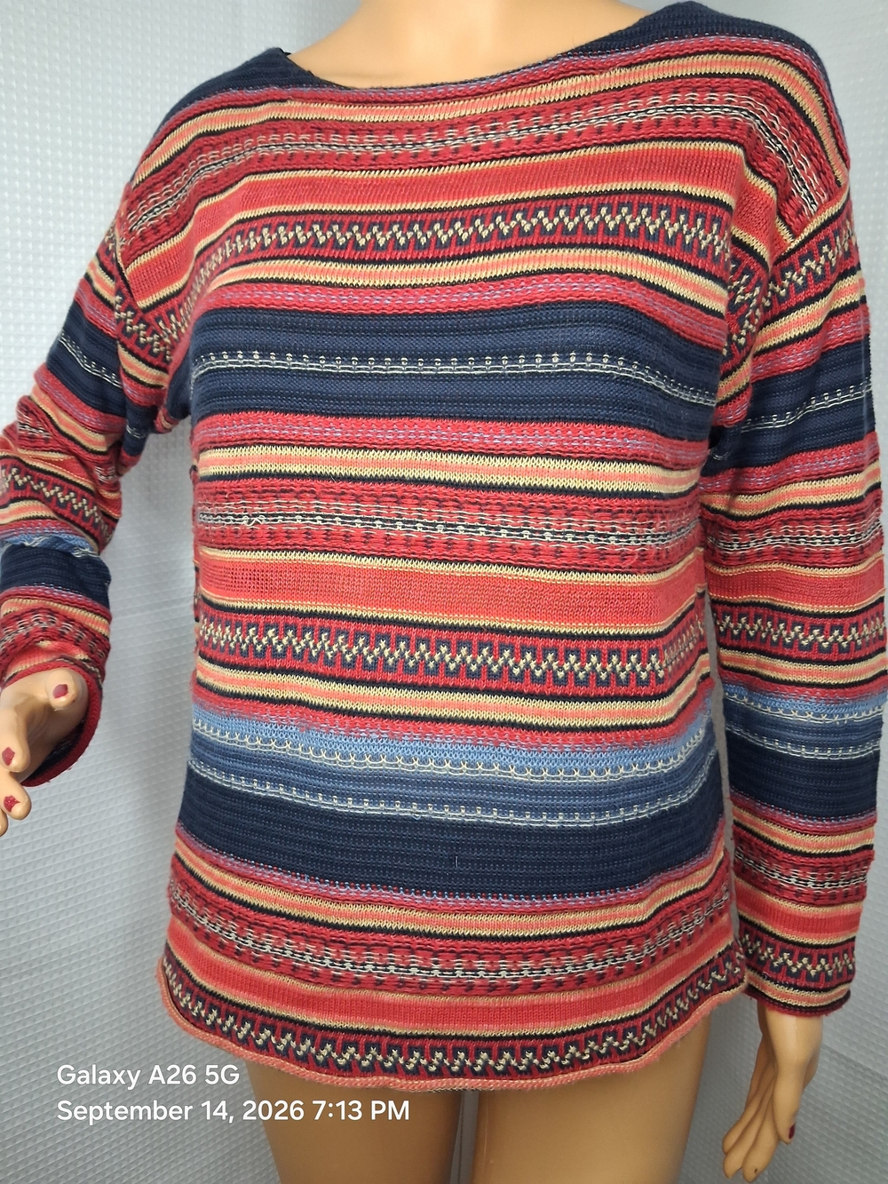 Ralph Lauren Vintage Striped Red and Navy Women’s Knit Sweater